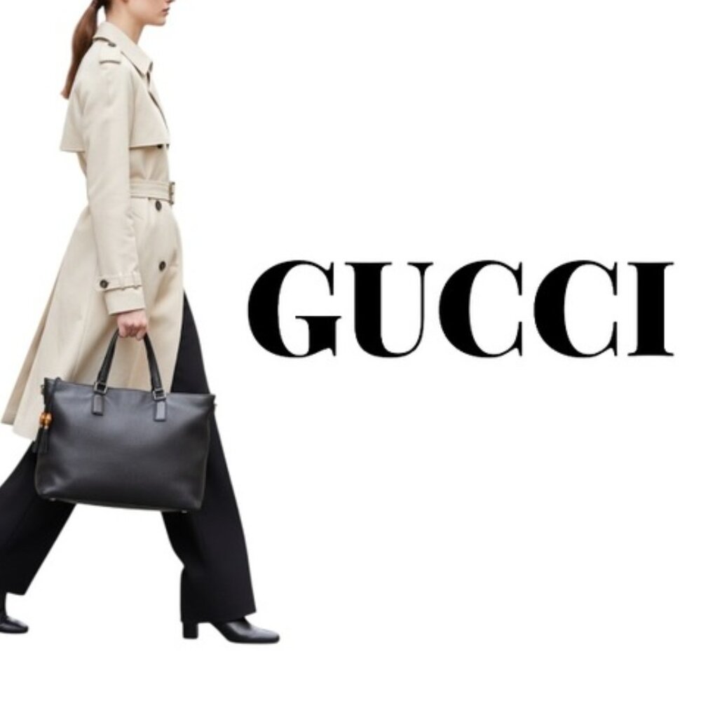 SALE Vintage Gucci Leather Aphrodite Black Tote Bag Medium Gold w/FREE Accessory - Picture 2 of 16